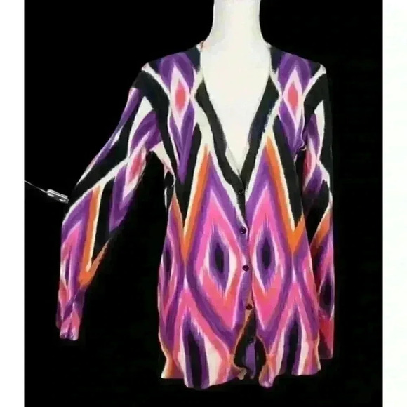 JONES NY SPORT MULTI-COLOR Cardigan Sweater TUNIC Top Lightweight Lg - Picture 3 of 9